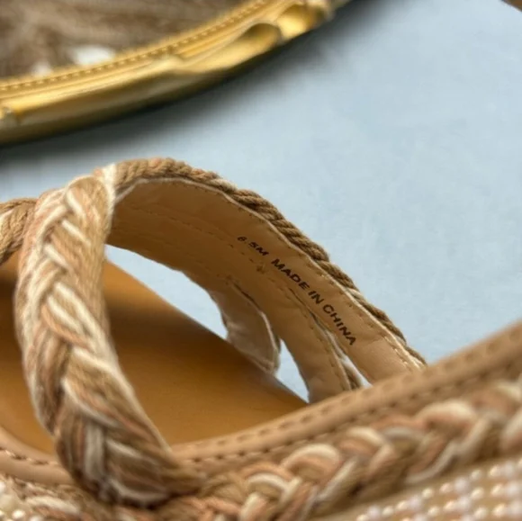 NWOT Gianni Bini Tan Wedge Espadrilles with Woven Braided Straps And Beaded - Picture 7 of 9